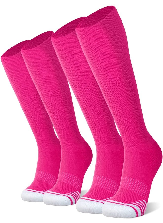 FITRELL 2 Pack Baseball Soccer Softball Socks for Kids Youth Men & Women Over-the-Calf Knee High Football Socks Sports Tube, nfl, Hot Pink, Medium - Image 1